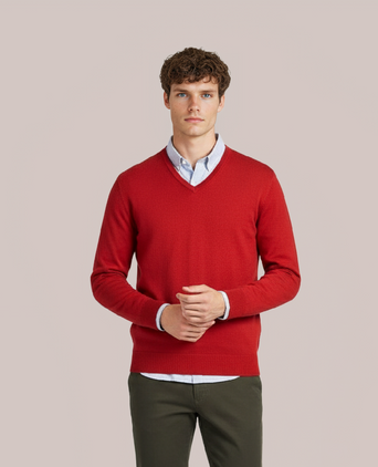 Pullover V-Neck Cotton/Cashmere | Red