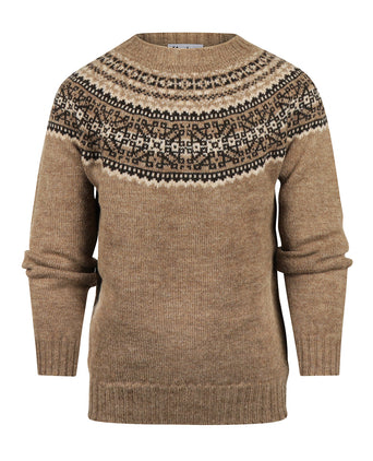 Harley of Scotland Round Neck Fairisle Pullover | Brown