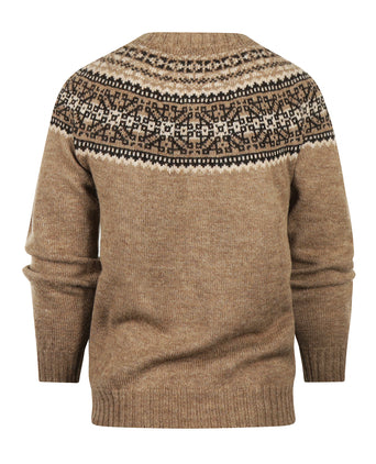 Harley of Scotland Round Neck Fairisle Pullover | Brown