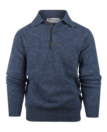 Harley of Scotland Polo Collar Pullover | Denim Blue