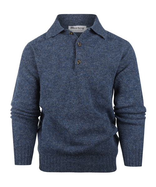 Harley of Scotland Polo Collar Pullover | Denim Blue