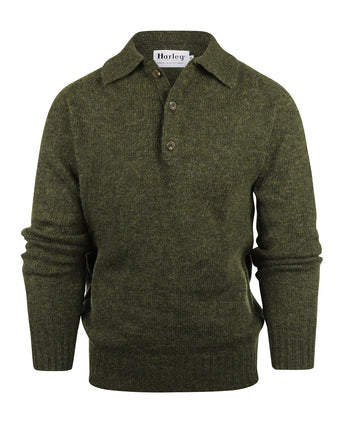 Harley of Scotland Polo Collar Pullover | Green