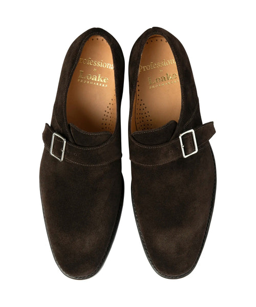 Loake 357 Monk Strap Shoe, Suede | Brown