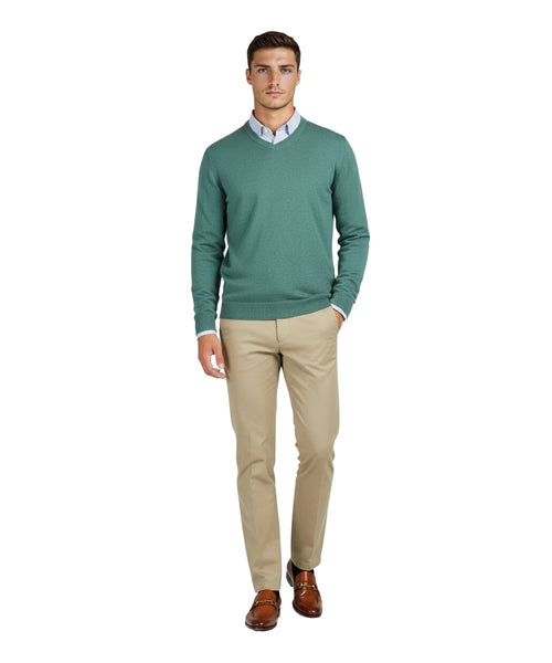 Cotton v-neck sweater | Green