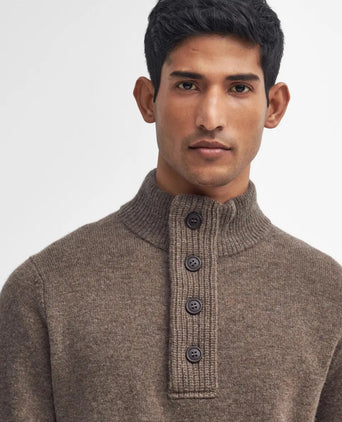 Pullover with zip and button closure | Brown