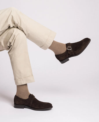 Loake 357 Monk Strap Shoe, Suede | Brown