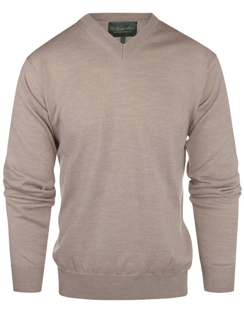 Pullover merino wol v-hals | Donker Beige