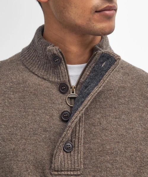 Pullover with zip and button closure | Brown