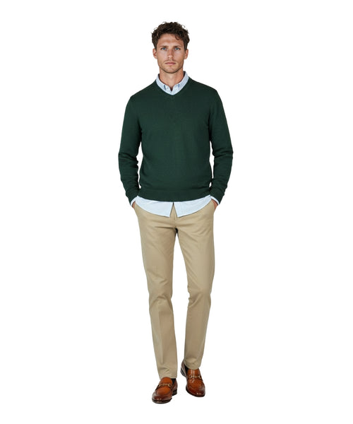 Cotton v-neck sweater | Green