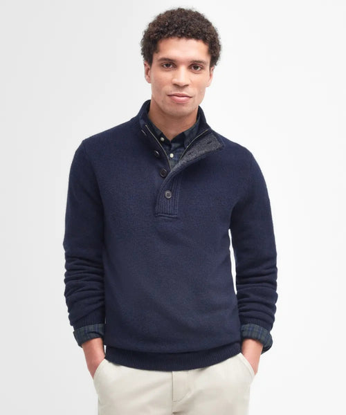 Zip-up button-down sweater | Navy Blue