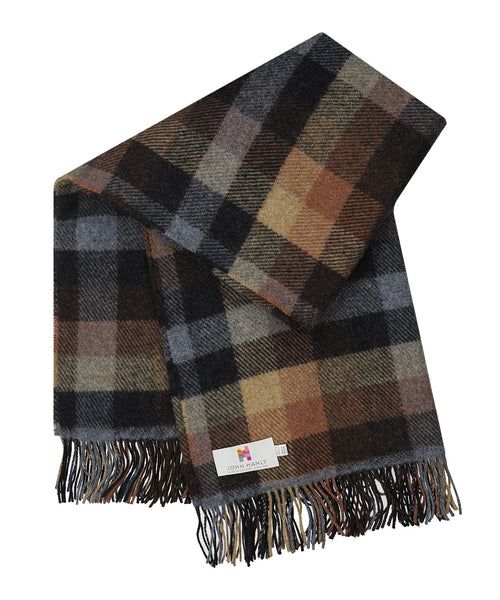 Ierse Plaid van Shetland Wol | Brown CharcoalGrey Rust Box Plaid