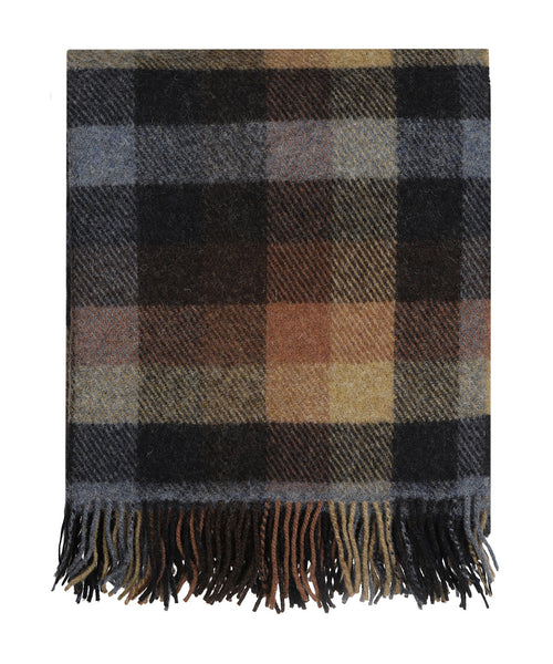 Ierse Plaid van Shetland Wol | Brown CharcoalGrey Rust Box Plaid