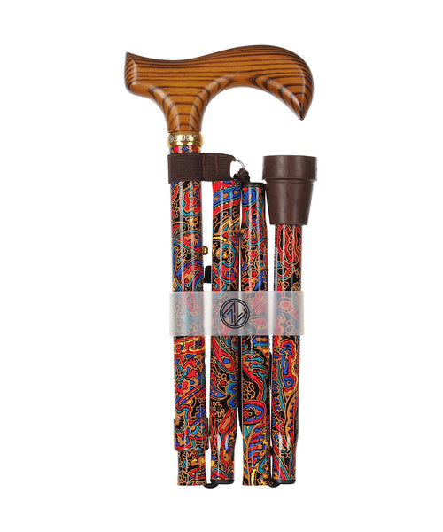 Folding Walking Stick | Red Paisley