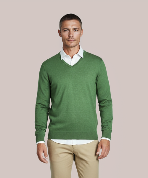 Sweater V-Neck Cotton/Cashmere | Green