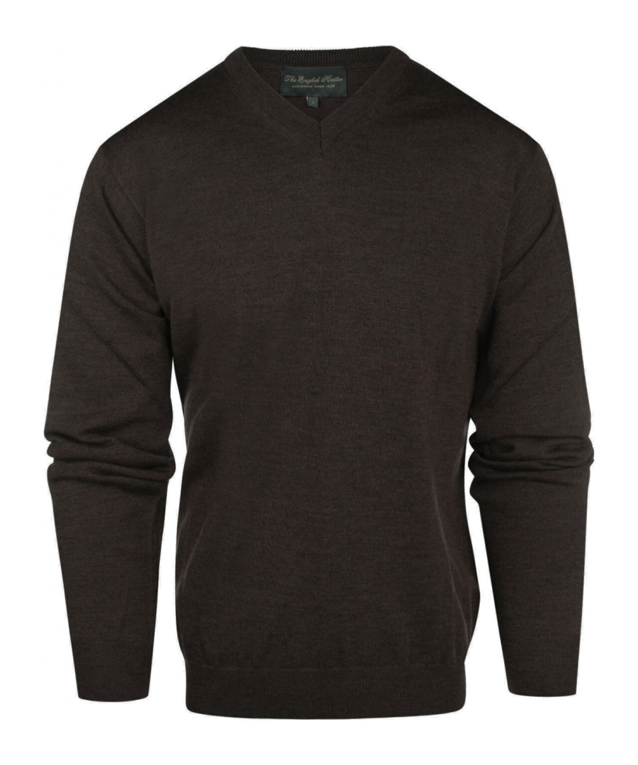 Merino wool v-neck sweater Dark Brown The English Hatter