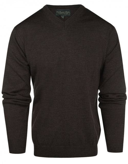 Pullover merino wol v-hals | Donker Bruin