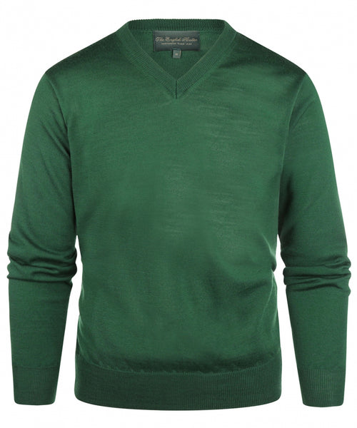 Pullover merino wol v-hals | Groen