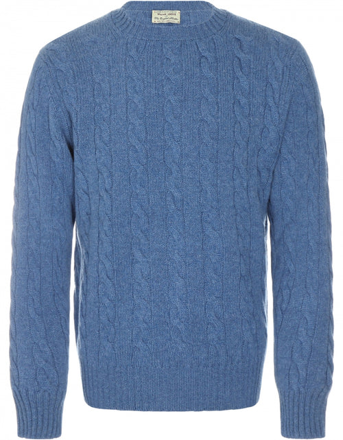 Cable knit crew neck sweater | Blue