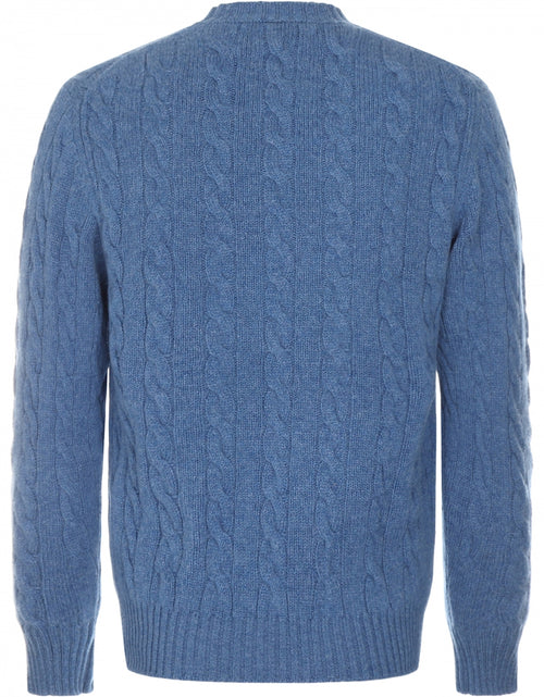 Cable knit crew neck sweater | Blue