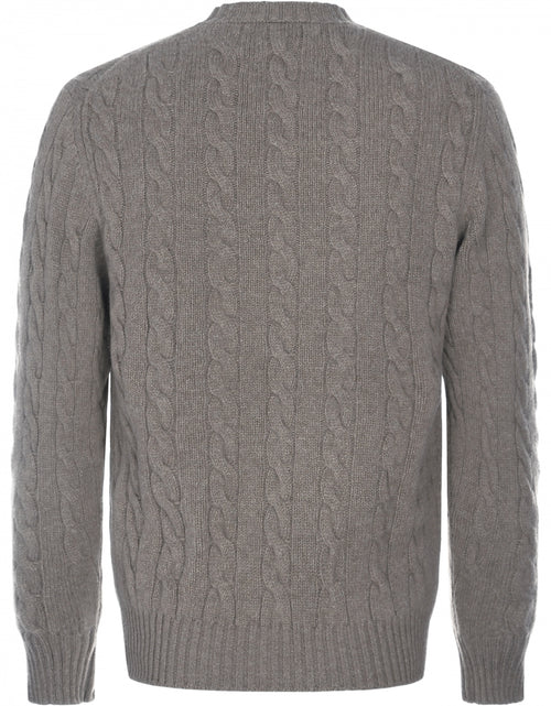 Cable knit crew neck sweater | Brown