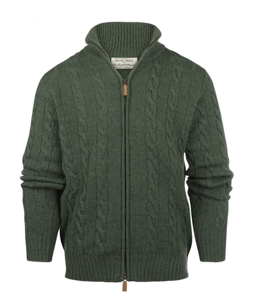 William Lockie Cable Cardigan with Zipper | Rosemary