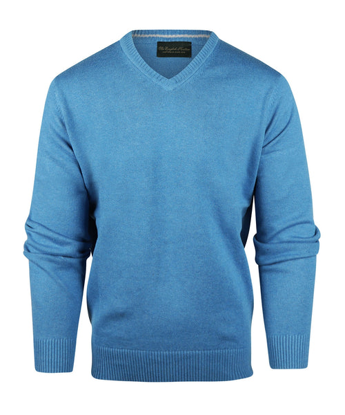 Pullover katoen v-hals | Blauw