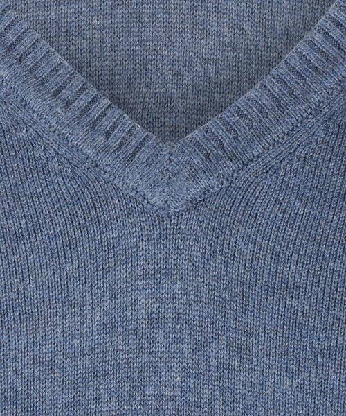 Pullover katoen v-hals | Blauw