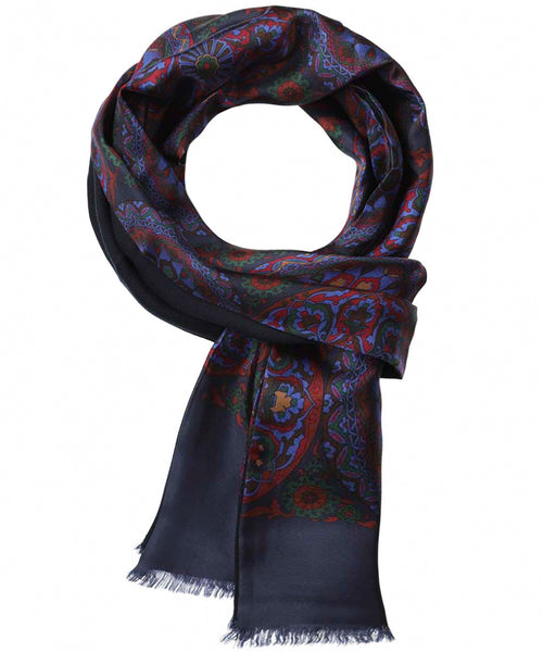 Silk scarf with wool lining | Blue