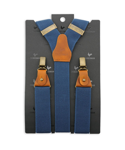Luxury leather suspenders with clips and tabs | Blue
