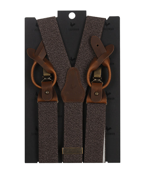 Luxe leren bretels met clips en patten | Bruin