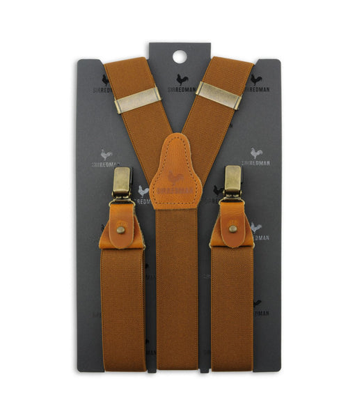 Luxury leather suspenders with clips and tabs | Brown