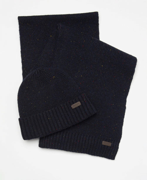 Barbour Carlton Scarf and Hat Gift Set | Navy Blue