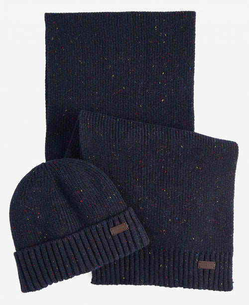Barbour Carlton Scarf and Hat Gift Set | Navy Blue