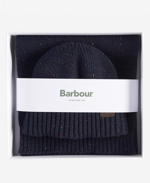 Barbour Carlton Scarf and Hat Gift Set | Navy Blue