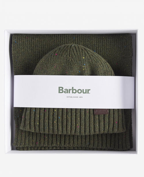 Barbour Carlton Scarf and Hat Gift Set | Olive