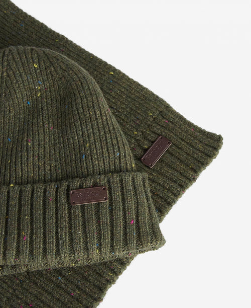 Barbour Carlton Scarf and Hat Gift Set | Olive