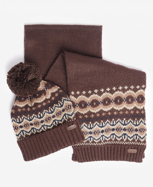 Barbour Fairisle Beanie&Scarf Gift Set | Green