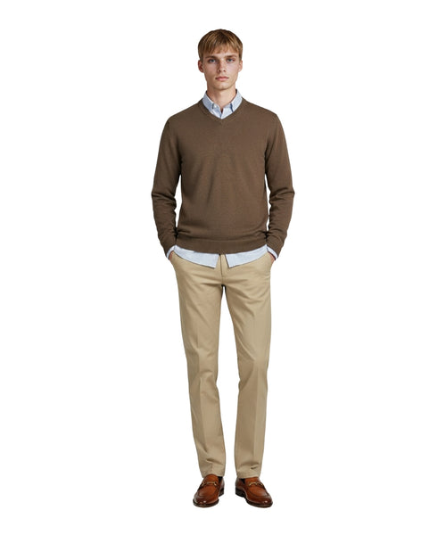 Cotton v-neck sweater | Brown