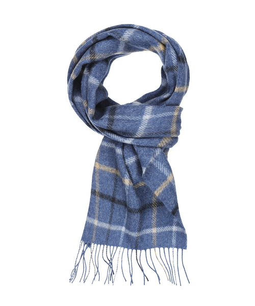 Geruite Lamswollen Sjaal | Grey Beige Blue Overcheck