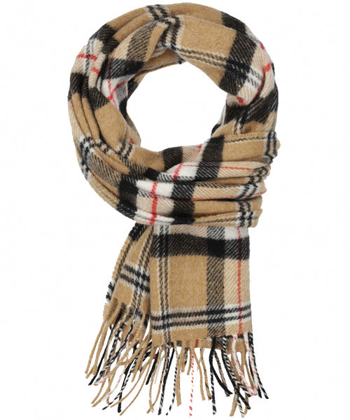 Geruite Lamswollen Sjaal | Camel of Merrick Tartan