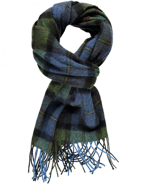 Geruite Lamswollen Sjaal | Denim Green Tartan