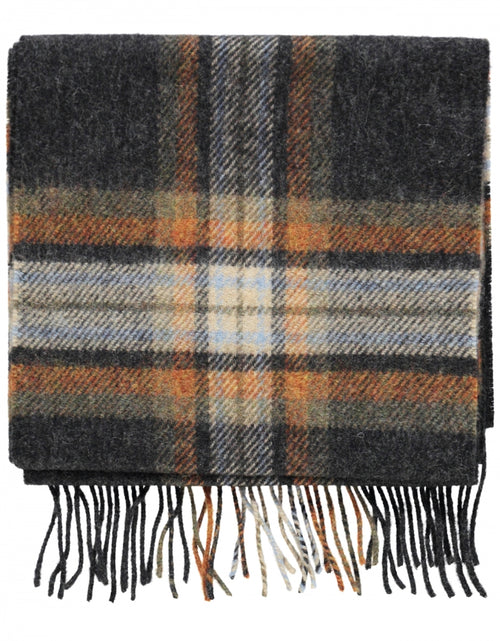 Long Lambswool Plaid Scarf | Charcoal Beige Rust Plaid