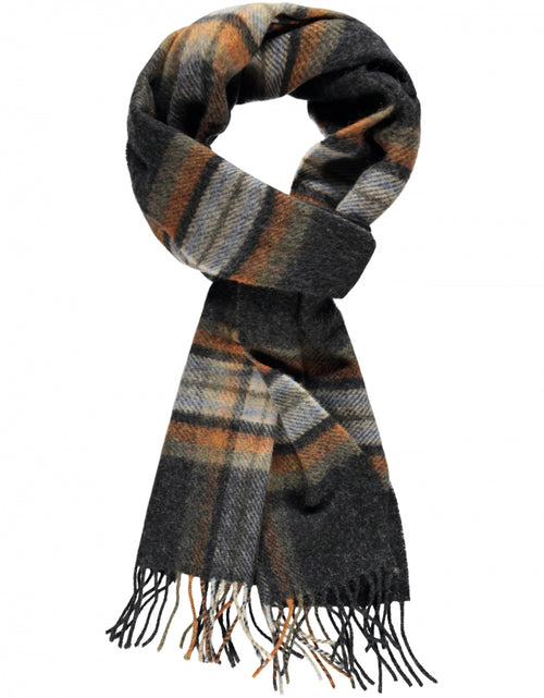 Long Lambswool Plaid Scarf | Charcoal Beige Rust Plaid