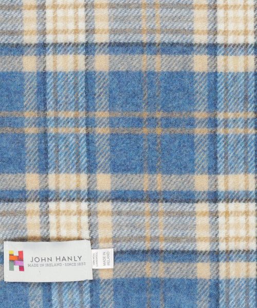 Lange Lamswollen ruit sjaal | Blue Beige Check