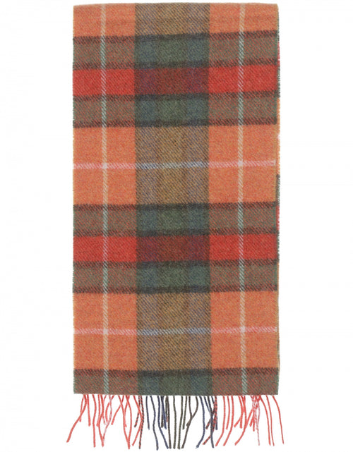 Long Lambswool Check Scarf | Orange Mustard Green Check