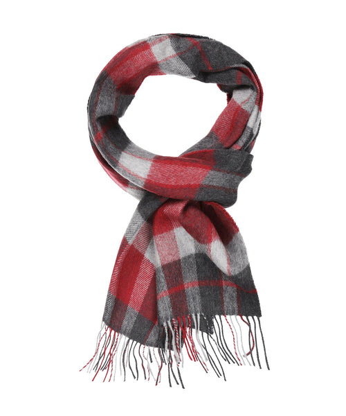 Merino Luxery Wool Scarf | Charcoal Silver Red Check