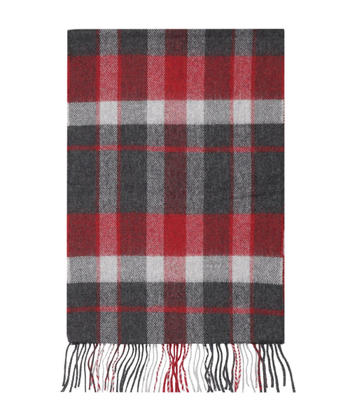 Merino Luxery Wool Scarf | Charcoal Silver Red Check