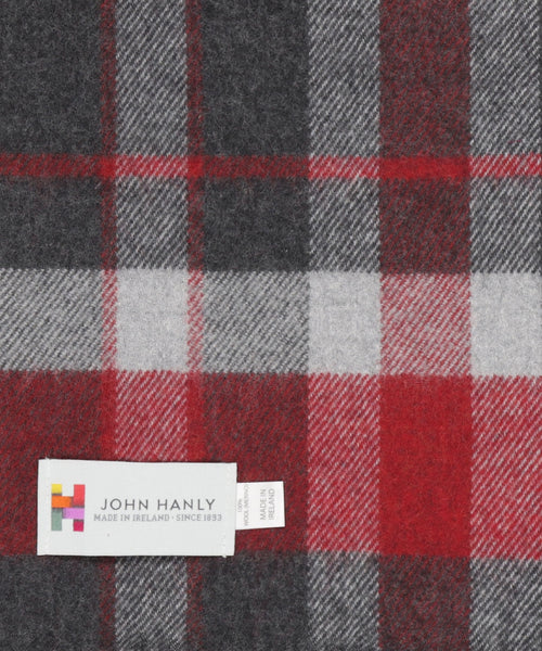 Merino Luxery Wool Scarf | Charcoal Silver Red Check