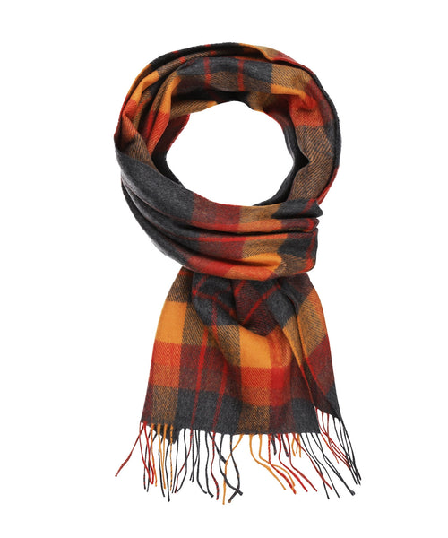 Merino Luxery Wool Scarf | Orange Charcoal Plaid