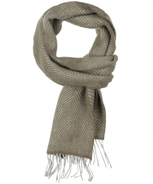 Cashmere Merino Scarf | L Grey Olive Herringbone